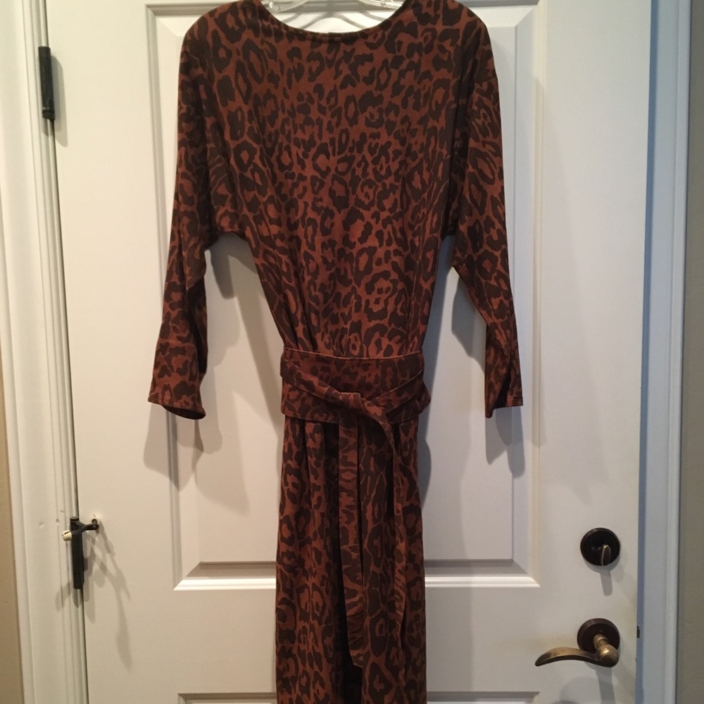 Vakko leopard print suede leather dress.